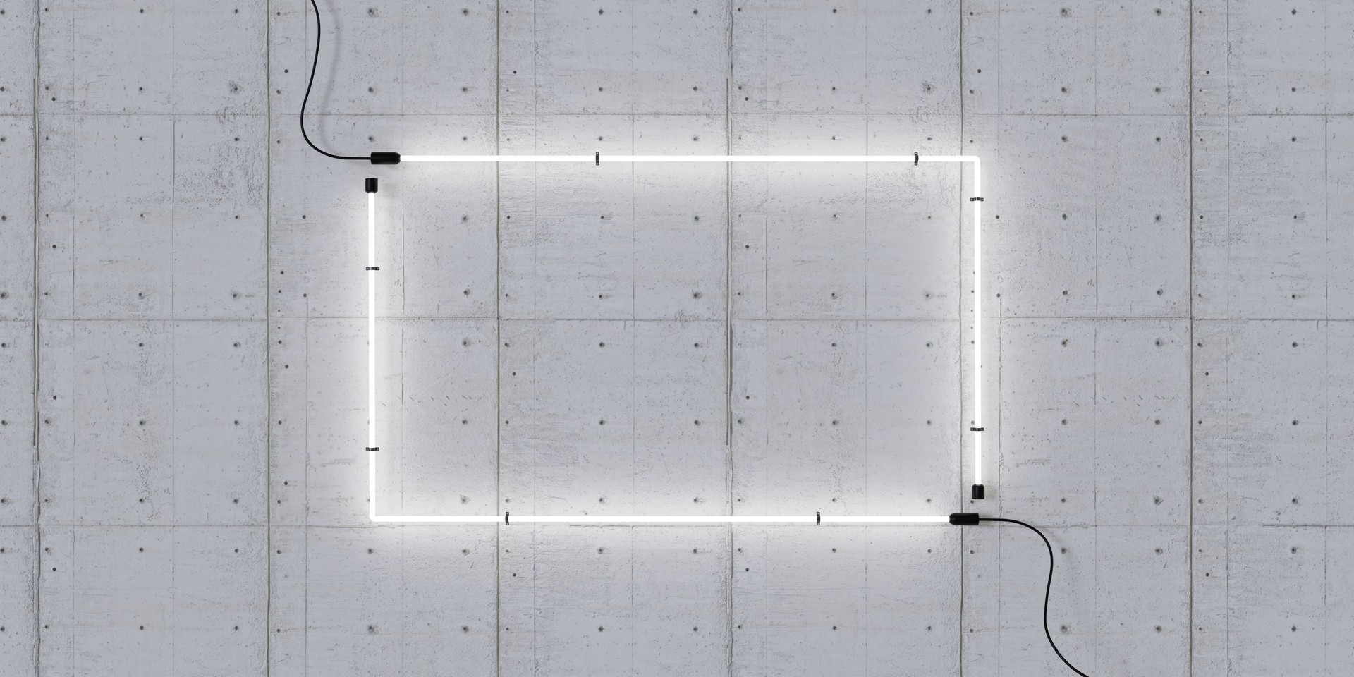 Square neon frame on the wall, 3D illustration