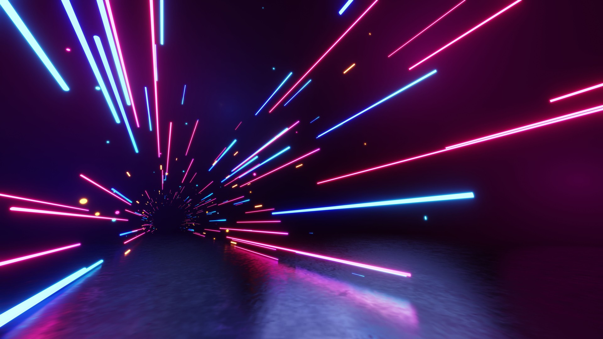 3d technology abstract neon light background, empty space scene, spotlight, dark night, virtual reality, cyber futuristic sci-fi background, street floor studio for mock up. colored geometric.